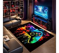 PEIHUODAN Alfombras Habitacion Gaming Niños Adolescentes, Hip-Hop Color Graffiti Video Gamer Controlador Alfombra Salon, Alfombra para Gamepad Alfombra Lavable Antideslizante (Negro,160x200cm)