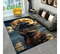 PEIHUODAN Grande Alfombra para Salón, Suave Antideslizante, Diseño de Mapa del Tesoro Barco Pirata y Calavera Alfombra para Habitación Juvenil, Sala de Juegos y Decoración Moderna, 80x120 cm, Color 6