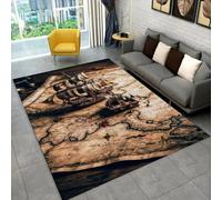PEIHUODAN Grande Alfombra para Salón, Suave Antideslizante, Diseño de Mapa del Tesoro Barco Pirata y Calavera Alfombra para Habitación Juvenil, Sala de Juegos y Decoración Moderna, 80x120 cm, Color 3