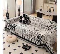 PEIHUODAN Manta De Sofá Grande, Manta De Sofá A Cuadros 1/2/3/4 Plazas, Manta Grande Reversible Antideslizante, Estilo étnico Geométrico Moderno con Borlas para Sillón Cama Doble (Negro,180x260cm)