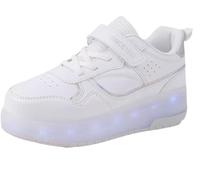 PEIHUODAN Patines Infantiles para Niñas Niños Zapatillas De Skate con 2 Ruedas Parkour Unisex Retráctiles Skate Roller Adultos Zapatillas Deportivas Walking Park (34EU,White)