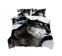 PEIHUODAN Ropa de Cama Forest Moon Wolf Pattern Juego de Cama de Poliéster Hombres Niños Galaxy Flame Yin Yang Wolf Design Zipper Fundas Nórdicas y Fundas de Almohada (Color 1,Cama 90 cm 150x200 cm)