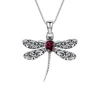 PEIMKO Colgante de libélula vintage para mujer, plata de ley 925, con piedras preciosas ovaladas, Plata esterlina, Rubí sintético