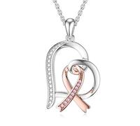 PEIMKO Collar con Colgante de Corazón para Mujer en Plata de Ley 925 Colgante de Rosa Cinta Conciencia del Cáncer de Mama Regalo para Paciente Regalo para Mamá tía Joyería de Corazón