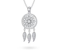 PEIMKO Diamond Dreamcatcher Necklace for Women, 925 Sterling Silver Pendant Dreamcatcher Pendant with Lab-Grown Diamond, Plata esterlina, Diamante