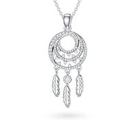 PEIMKO Diamond Dreamcatcher Necklace for Women, 925 Sterling Silver Pendant Dreamcatcher Pendant with Lab-Grown Diamond, Plata esterlina, Diamante