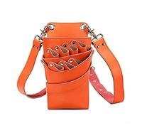 Peinado de peluquería de salón Piel de Funda para el Cabello Impermeable con cinturón de Hombro de Cintura Ajustable, Bolsas de Tijeras de Cuero genuinas para peluqueros Naranja