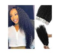 Peinados Extensiones de cabello con cinta adhesiva Extensiones de cabello humano de onda profunda Cabello Remy brasileño Cinta invisible rizada en extensiones Negro natural 20 piezas/juego 50G Herra