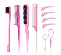Peine 3-10pcs Hair Styling Comb Set Teasing Brush Triple Rat Tail Combs Edge Tools Braid Tool Loop(Black)