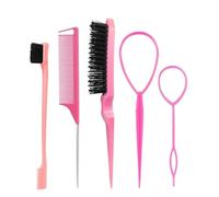 Peine 3-10pcs Hair Styling Comb Set Teasing Brush Triple Rat Tail Combs Edge Tools Braid Tool Loop(Beige)