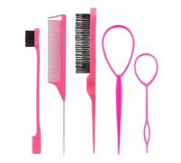 Peine 3-10pcs Hair Styling Comb Set Teasing Brush Triple Rat Tail Combs Edge Tools Braid Tool Loop(Color2)