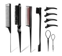 Peine 3-10pcs Hair Styling Comb Set Teasing Brush Triple Rat Tail Combs Edge Tools Braid Tool Loop(Green)
