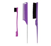 Peine 3-10pcs Hair Styling Comb Set Teasing Brush Triple Rat Tail Combs Edge Tools Braid Tool Loop(Red)