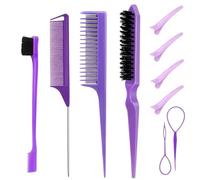 Peine 3-10pcs Hair Styling Comb Set Teasing Brush Triple Rat Tail Combs Edge Tools Braid Tool Loop(Yellow)