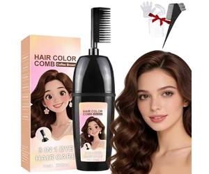 Peine 3 En 1 Para TeñIr El Cabello Con Cepillo Integrado,Peine PortáTil Para Cubrir Las Canas,Resistente Al Agua Y Al Sudor,Barra Para Retoque InstantáNeo De RaíCes. (marrón café, 7.5 * 4.5 * 20)