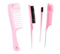 Peine 4pcs Hair Comb Combination, Large Wide Toothed, Rat Tail, Edge Controlled Brush,Special For Real Wigs(Pink)