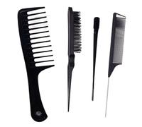 Peine 4pcs Hair Comb Combination, Large Wide Toothed, Rat Tail, Edge Controlled Brush,Special For Real Wigs(Black)