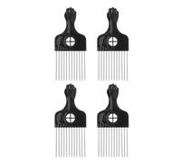 Peine Afro de Acero 4 Piezas para Cabello Rizado y Grueso | Negro, Púas Metálicas de Plástico, Uso en Casa y Salón, Peinado Preciso y Desenredado