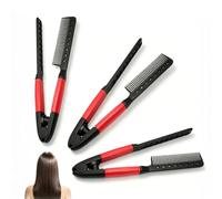 Peine alisador de cabello de 3 piezas, peine de hierro plano, alisador de cabello en forma de V con agarre firme y dientes redondeados, multiusos para peinado diario