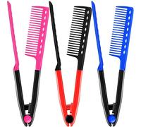Peine Alisador Peines de Cepillo para Cabello Salon Peluquería Alisador de Cabello Peine Recto en Forma de V para Cabello Nudoso (Rosa Roja, Azul y Roja, 3 Piezas)