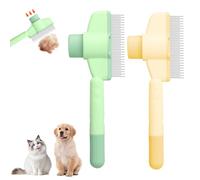 Peine antipulgas autolimpiante para gatos y perros, 2 peines verde + amarillo para gatos, peine autolimpiante, cepillo multifuncional para gatos con botón de disparador, para pelo largo y gatos de