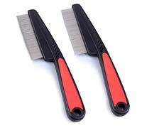 Peine antipulgas para perros y gatos, 2 unidades, profesional, para perros, gatos, piojos, peine para pulgas, peine para pulgas, dientes gruesos y finos, de acero inoxidable, peine para pulgas