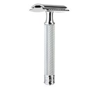 Peine cerrado plano de afeitar R89 Asa de metal con detalles de metal cromado