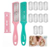 Peine Con Cuchilla, Virtud De Doble Cara Cortador De Puntas Abiertas Cabello, Navaja Barbero Para Uso En Peluquerías Salones De Belleza y Cortes De Cabello En El Hogar (rosa y verde)