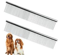 Peine de Aseo de Mascotas de Acero Inoxidable Peine de Perros de Dientes Redondeados para Perros y Gatos Grandes, Medianos y Pequeños con Pelo Corto/Largo Enredado (19 x 3.5 cm)