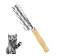 Peine de aseo para perros y gatos con mango de madera, dientes de acero inoxidable, accesorios de aseo para perros y gatos, accesorios perfectos para mascotas peludas (dientes dobles)
