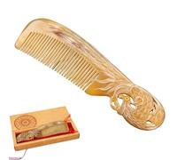 Peine de cuerno de yak Sonsoke - Colección de artesanías talladas a mano, textura natural, antiestático, grabado en ambos lados, patrón de pavo real, adecuado para mujeres y niñas, embalaje de regalo