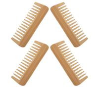 Peine de Madera de Dientes Anchos Hecho a Mano, 4 Piezas | Bambú y Madera, Color Beige, Uso en Casa o Barbería, para Cabello y Barba