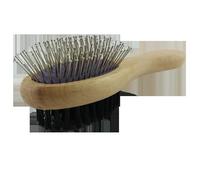 Peine de madera de doble cara para mascotas, con cerdas suaves y resistentes, ideal para deshacer nudos y eliminar pelo suelto.