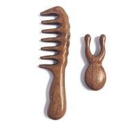 Peine de Madera de Sándalo Con Rascador Nasal - Ancho, Grueso, Antiestático Para Masaje y Retro Con Dientes Anchos