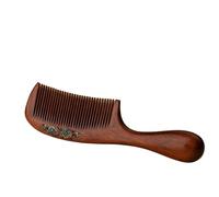 Peine de madera de sándalo for mujeres y hombres. Hecho a mano, con dientes anchos y finos, desenredante y mango. Antiestático y antienredos. Diseño de pintura vintage.