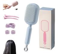 Peine de masaje con cojín retráctil, cepillo de pelo retráctil, cepillo antiestático para todo tipo de cabello, cepillo para desenredar con cojín de aire, limpieza con un solo clic (azul)