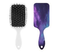 Peine de masaje de cielo estrellado morado para hombres y mujeres, cepillo de pelo largo, corto, delgado, rizado, recto u ondulado, peine de cojín de aire con asa, regalo para mujeres