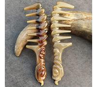 Peine de masaje de cuerno de búfalo de 20cm, cabeza de dientes anchos tallados, meridiano for raspar el cuero cabelludo, masaje Gua Sha, peine suave for el cabello antiestático, 1 Uds.
