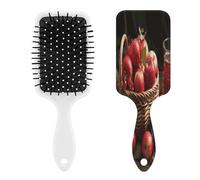 Peine de masaje de frutas rojas en una cesta para hombres y mujeres, cepillo de pelo largo, corto, fino, rizado, recto u ondulado, peine con cojín de aire con asa, regalo para mujeres