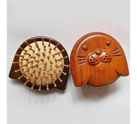 Peine de masaje de madera de sándalo, cepillo masajeador de madera para el cabello, peine redondo portátil, cepillo de pelo antiestático con cojín de aire para mujeres y hombres