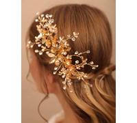 Peine de novia con diamantes de imitación, tocado hecho a mano con flores y hojas, peine de pelo para novia, dama de honor, accesorios para el cabello de boda