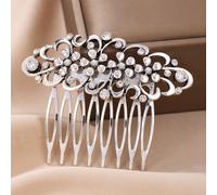 Peine de Pelo de Flores Huecas de Aleación Metálica de Calidad, Elegante y Versátil con Diamante y Perla para Accesorios Diarios de de Mujer y Peine Lateral