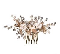 Peine de pelo floral blanco para mujer, peine lateral de flores de arcilla hecho a mano con cuentas de cristal, tocado dorado ligero para boda, fiesta especial (dorado)