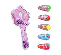 Peine de peluquería Star Glitter con 5 horquillas de dibujos animados de plástico para salón de belleza con cojín de estrella de cinco puntas (rosa)