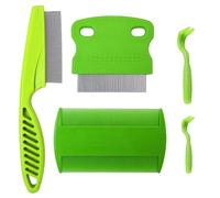 Peine de piojos de 3 piezas con 2 pinzas para garrapatas, peine de acero inoxidable, peine de doble cara, peine de piojos para mascotas, conjunto combinado de piojos verde)