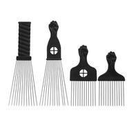 Peine de Púas Metálicas para Cabello Afro, 4 Piezas Acero Inoxidable | Estilo y Volumen, Uso Profesional y Doméstico, Negro, para Cabello Húmedo o Seco