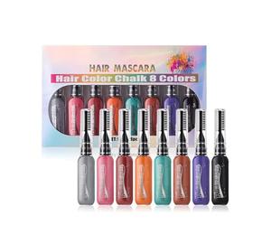 Peine de tiza lavable para el cabello, juego de máscara de color para el cabello, juego de peines de tiza de 8 colores, resaltado lavable para eventos de cumpleaños