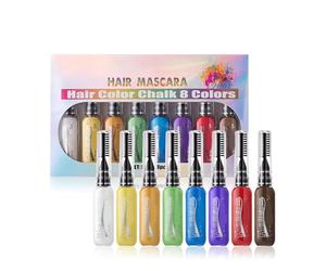Peine de tiza lavable para el pelo, máscara temporal, tinte de color, 8 sombras, destacando bastones para adultos, kit de peluquería, look de festival de belleza, cambio de imagen de,