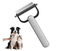 Peine desenredante de doble cara para perros y gatos, rastrillo para el subpelo, herramienta de aseo para mascotas para la muda, los enredos; peine grande de acero inoxidable con 17 púas (Gris)