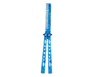 Peine Entrenador Peine de entrenamiento de mariposa de rebanada sin afilar de acero inoxidable para principiantes Entrenador de práctica azul oscuro Entrenamiento de mariposa plegable de acero